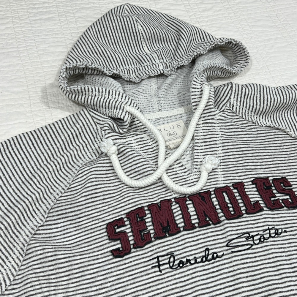 Blue 84 Florida State Seminoles Striped Hoodie Womens Large Grey White‎ FSU NCAA